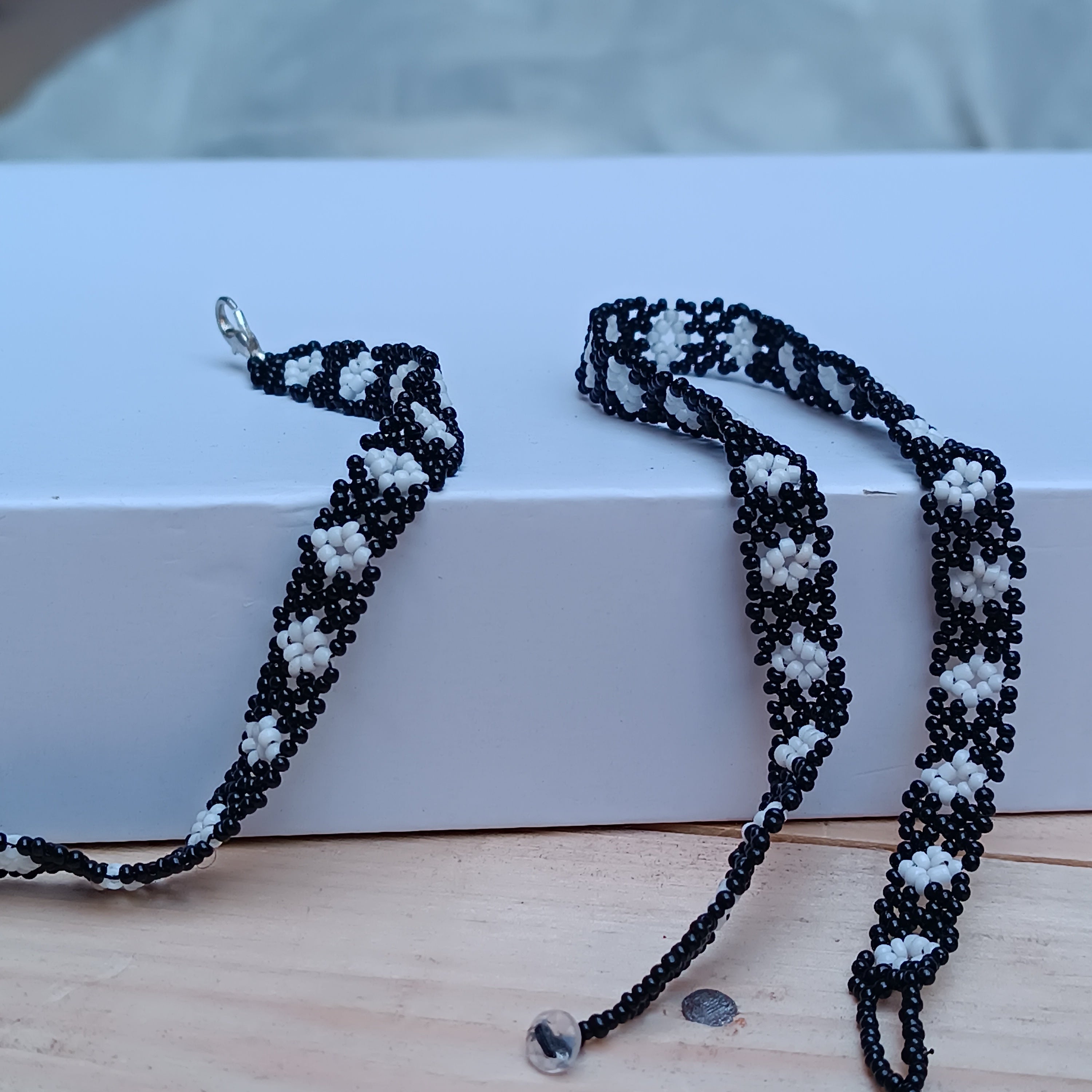 Handmade Black & White Beaded Necklace and Bracelet Set – Moroccan Jewelry