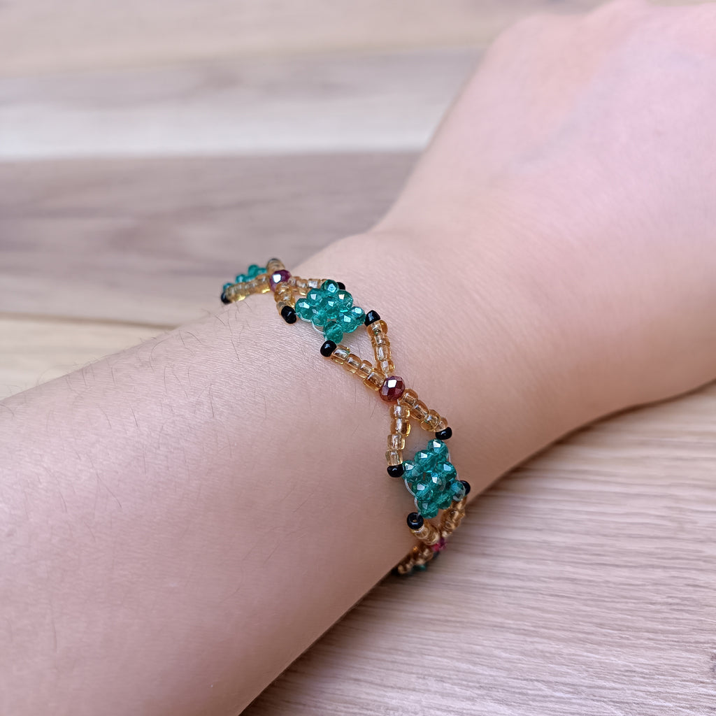 Handmade Bracelet with Emerald Green & Golden Glass Beads