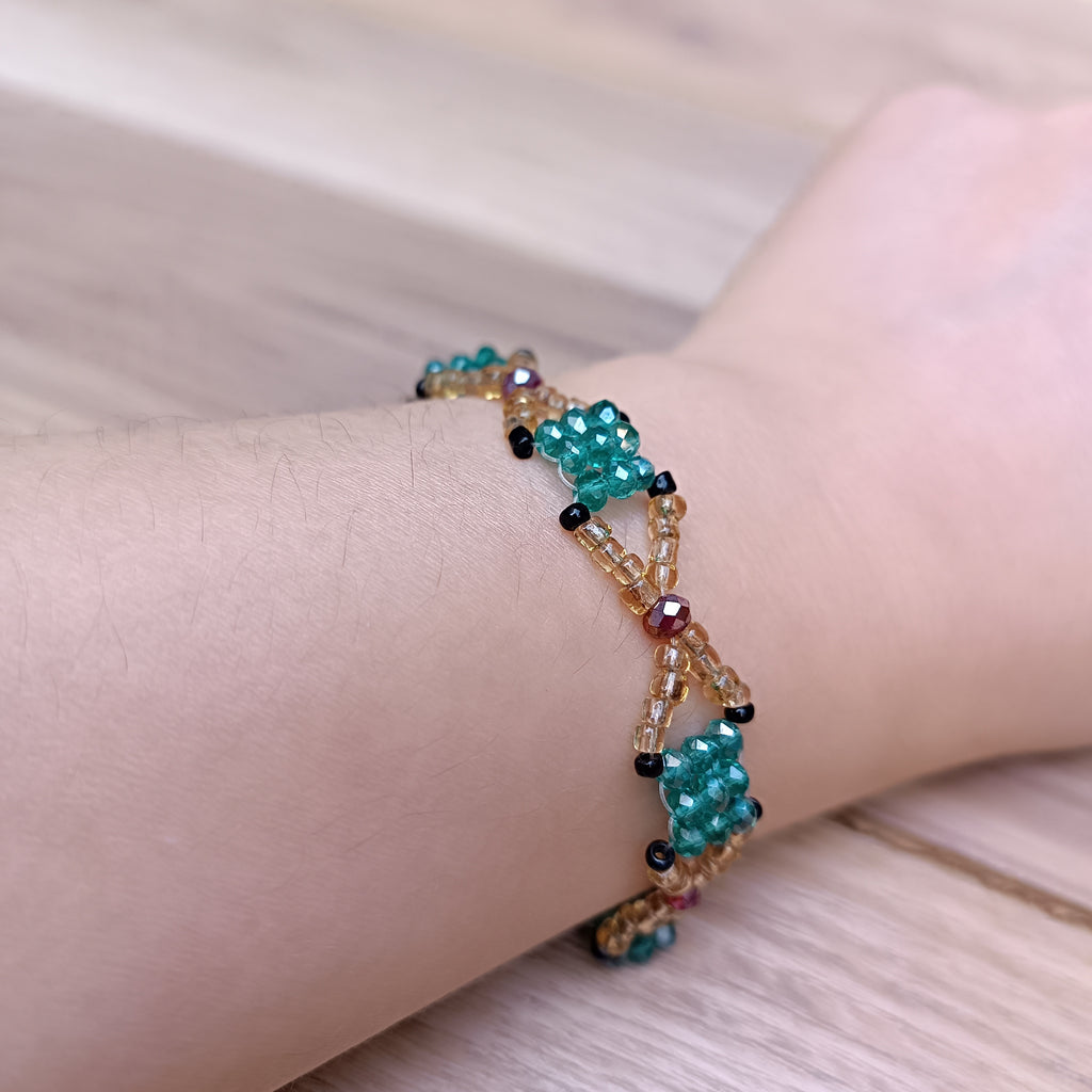Handmade Bracelet with Emerald Green & Golden Glass Beads