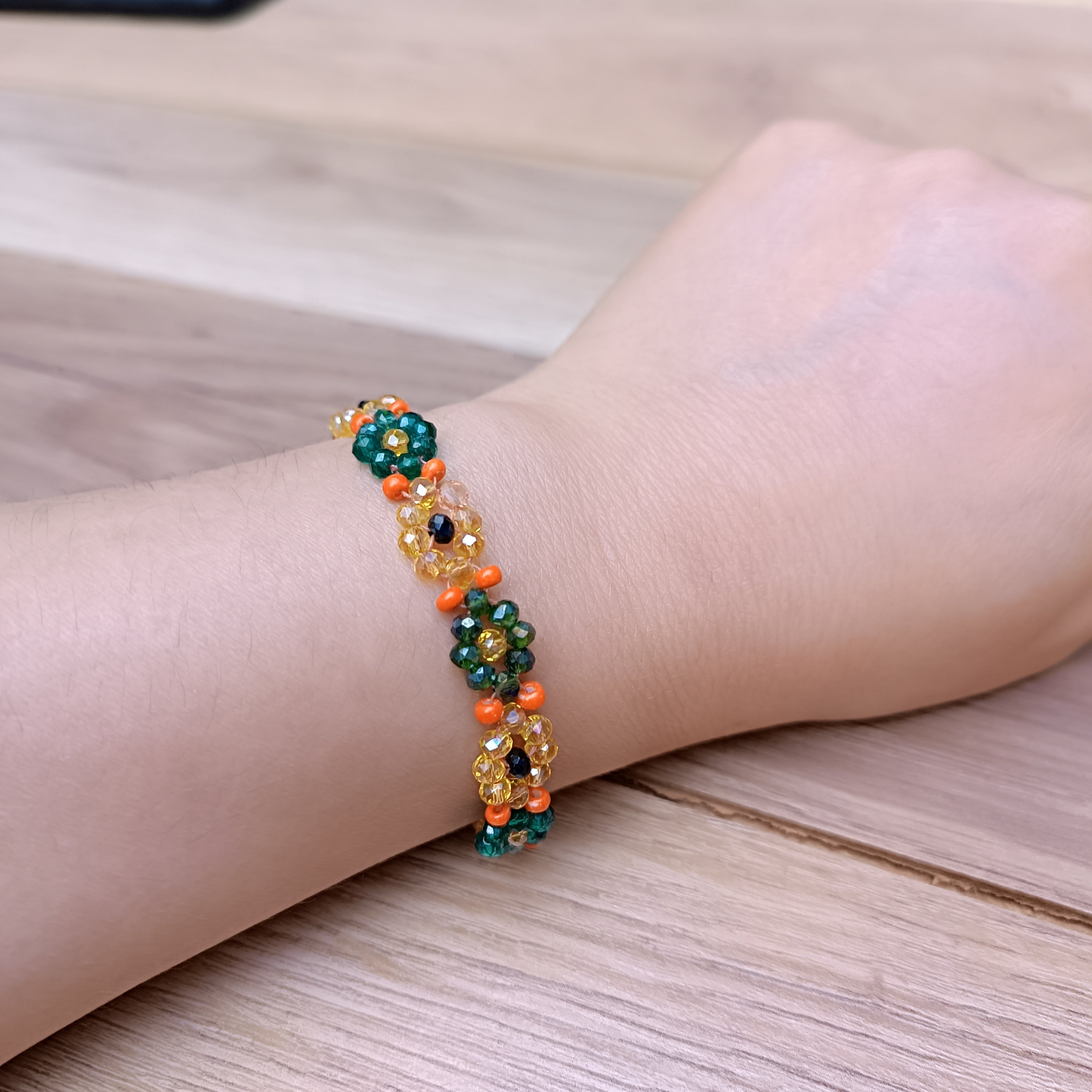 Handmade Colorful Flower Beaded Bracelet – Glass Seed Beads Jewelry